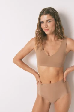Women'secret Roupa Interior-Cueca bege de cintura alta e corte limpo cru