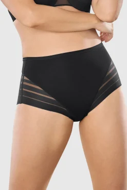 Leonisa Roupa Interior-Cueca cinta clássica com controle moderado da barriga e faixas de tule preto