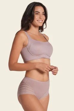 Leonisa Roupa Interior-Cueca cinta clássica com controle moderado da barriga e faixas de tule rosa