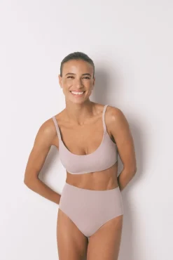 Women'secret Roupa Interior-Cueca de algodão bege cintura alta vison