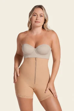 Leonisa Roupa Interior-Cueca de calções de controle forte que levanta os glúteos bege