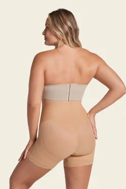 Leonisa Roupa Interior-Cueca de calções de controle forte que levanta os glúteos bege