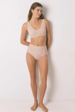 Women'secret Roupa Interior-Cueca marrom de corte limpo e cintura alta cru