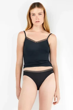 Gisela Roupa Interior-Cuequinha básica com galão de renda preto