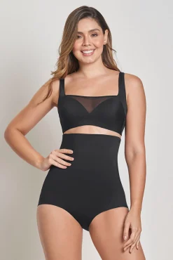 Leonisa Roupa Interior-Cuequinha cinta de cintura alta com controle moderado no abdômen e costas preto