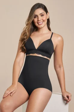 Leonisa Roupa Interior-Cuequinha cinta de cintura alta com controle moderado no abdômen e costas preto