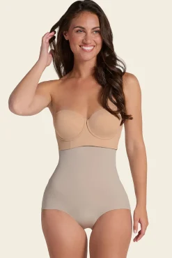 Leonisa Roupa Interior-Cuequinha cinta de cintura alta com controle moderado no abdômen e costas bege