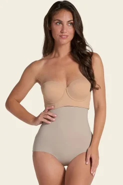 Leonisa Roupa Interior-Cuequinha cinta de cintura alta com controle moderado no abdômen e costas bege