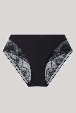 Gisela Roupa Interior-Cuequinha de renda floral de cintura renda preto