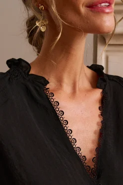 Polín Et Moi Blusas-Detalhes da camisa Elisa Preto