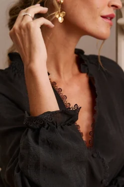 Polín Et Moi Blusas-Detalhes da camisa Elisa Preto