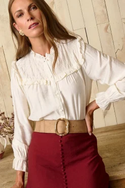 Polín Et Moi Blusas-Detalhes da camisa Sirela Ecru