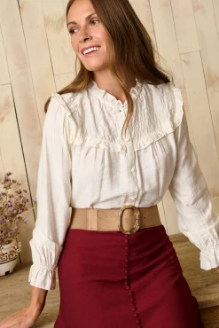 Polín Et Moi Blusas-Detalhes da camisa Sirela Ecru