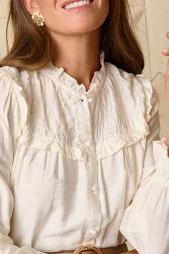 Polín Et Moi Blusas-Detalhes da camisa Sirela Ecru