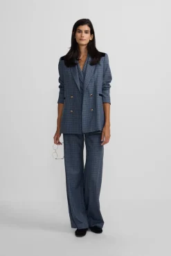 Silbon Blazers|Sobretudos-Detalhes xadrez de veludo americano Azul