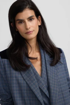 Silbon Blazers|Sobretudos-Detalhes xadrez de veludo americano Azul