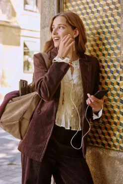 Hoss Intropia Blazers-Esther. Blazer de veludo cotelê Castanho