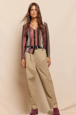 Slowlove T-Shirts|Blusas-Estrutura dos botões superiores com riscas Multicolorido