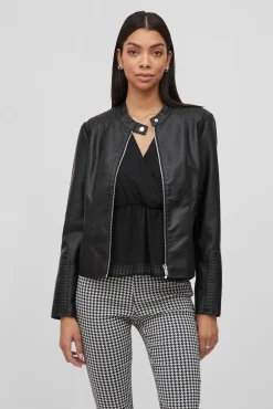 Vila Sobretudos-Faux leather biker jacket Preto