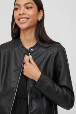 Vila Sobretudos-Faux leather biker jacket Preto