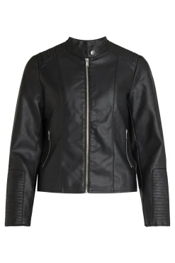 Vila Sobretudos-Faux leather biker jacket Preto