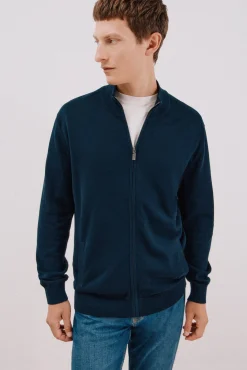 Cortefiel Camisolas-Fecho-éclair de malha fina de algodão com malha Azul