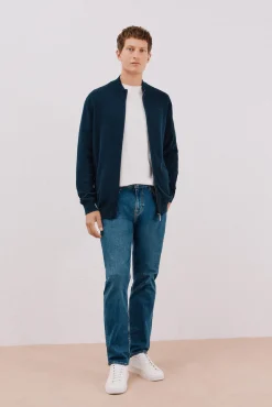 Cortefiel Camisolas-Fecho-éclair de malha fina de algodão com malha Azul