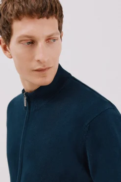 Cortefiel Camisolas-Fecho-éclair de malha fina de algodão com malha Azul