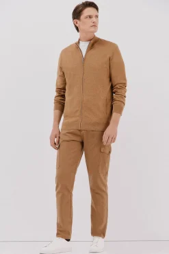 Cortefiel Camisolas-Fecho-éclair de malha fina de algodão com malha Tostado