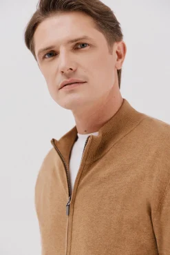 Cortefiel Camisolas-Fecho-éclair de malha fina de algodão com malha Tostado