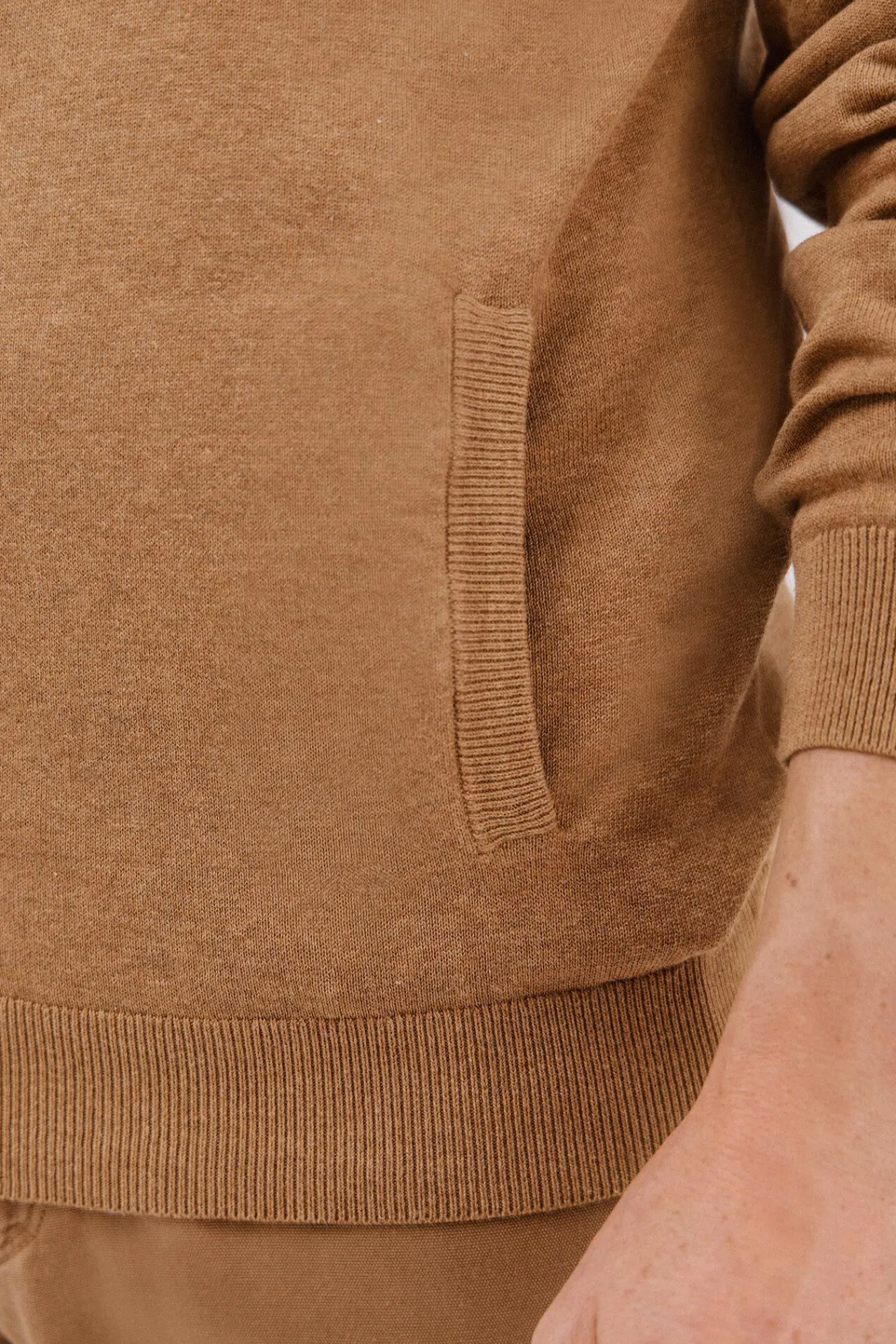 Cortefiel Camisolas-Fecho-éclair de malha fina de algodão com malha Tostado