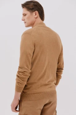 Cortefiel Camisolas-Fecho-éclair de malha fina de algodão com malha Tostado