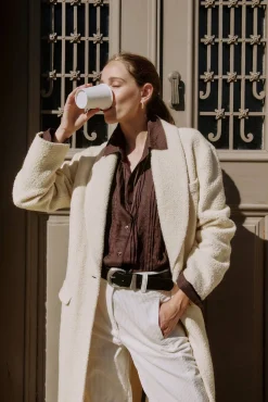 Hoss Intropia Casacos-Fiamma. Sobretudo com gola de lapela Ecru