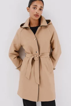 Cortefiel Gabardines|Casacos-Gabardina acetinada capuz desmontável Tostado