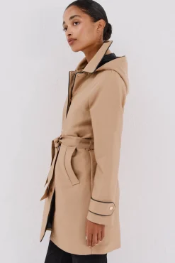 Cortefiel Gabardines|Casacos-Gabardina acetinada capuz desmontável Tostado