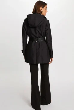 Morgan Gabardines|Sobretudos-Gabardina com couro sintético Preto