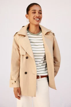 Cortefiel Gabardines|Casacos-Gabardina curta com véu Tostado