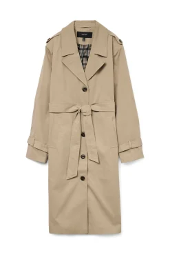 Vero Moda Gabardines|Sobretudos-Gabardina longo com cinto Castanho