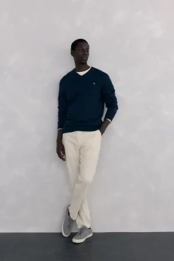 Pedro del Hierro Camisolas-Gola de lã merino e cashmere com bico Azul