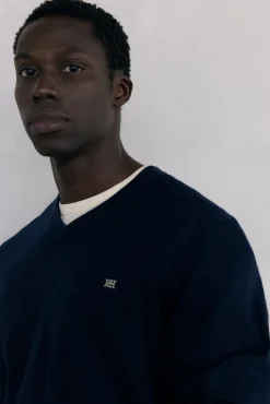 Pedro del Hierro Camisolas-Gola de lã merino e cashmere com bico Azul