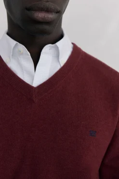 Pedro del Hierro Camisolas-Gola de lã merino e cashmere com bico Bordeaux