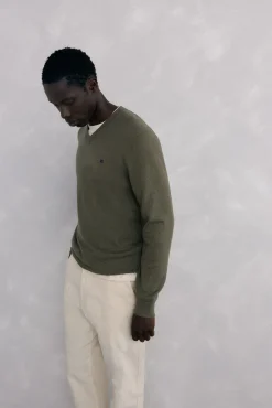 Pedro del Hierro Camisolas-Gola de lã merino e cashmere com bico Verde