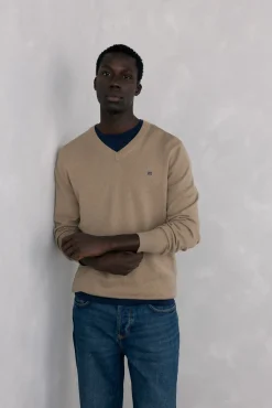 Pedro del Hierro Camisolas-Gola de lã merino e cashmere com bico Beige