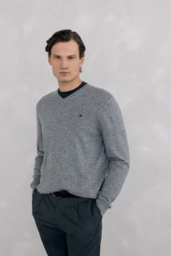 Pedro del Hierro Camisolas-Gola de lã merino e cashmere com bico Cizento