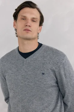 Pedro del Hierro Camisolas-Gola de lã merino e cashmere com bico Cizento