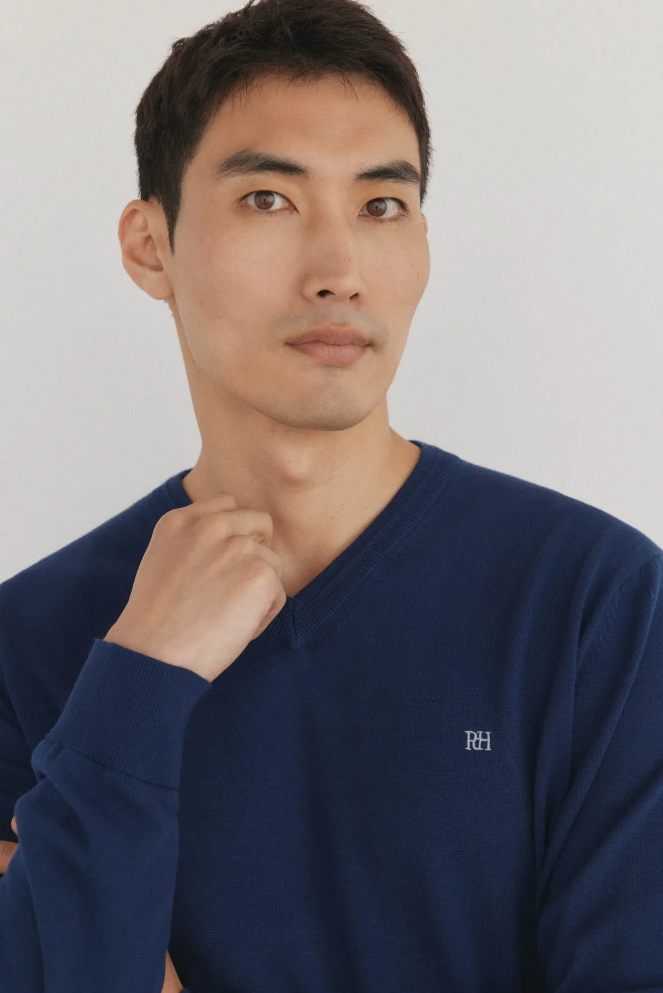 Pedro del Hierro Camisolas-gola de malha fina de algodão premium com bico Azul