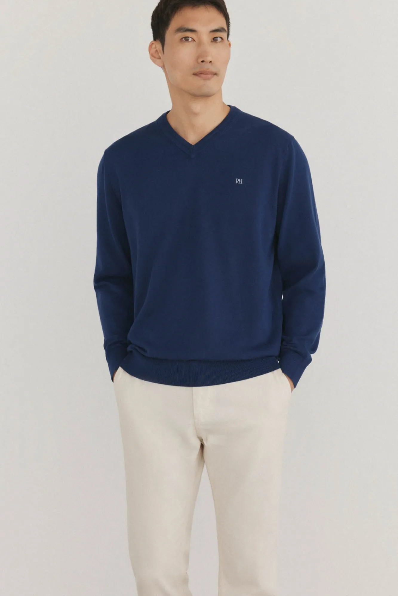 Pedro del Hierro Camisolas-gola de malha fina de algodão premium com bico Azul