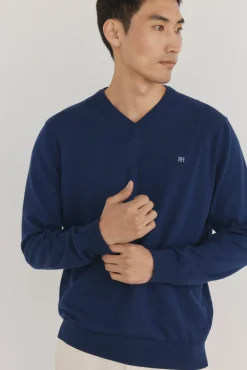 Pedro del Hierro Camisolas-gola de malha fina de algodão premium com bico Azul