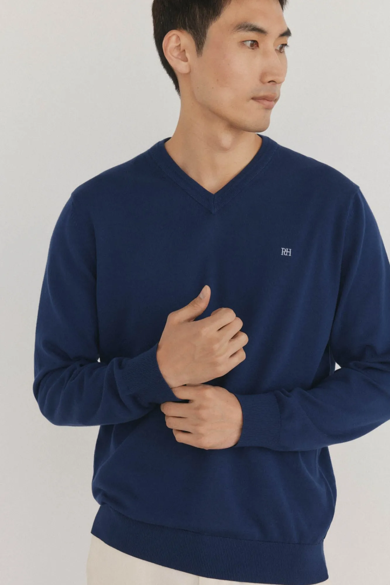 Pedro del Hierro Camisolas-gola de malha fina de algodão premium com bico Azul