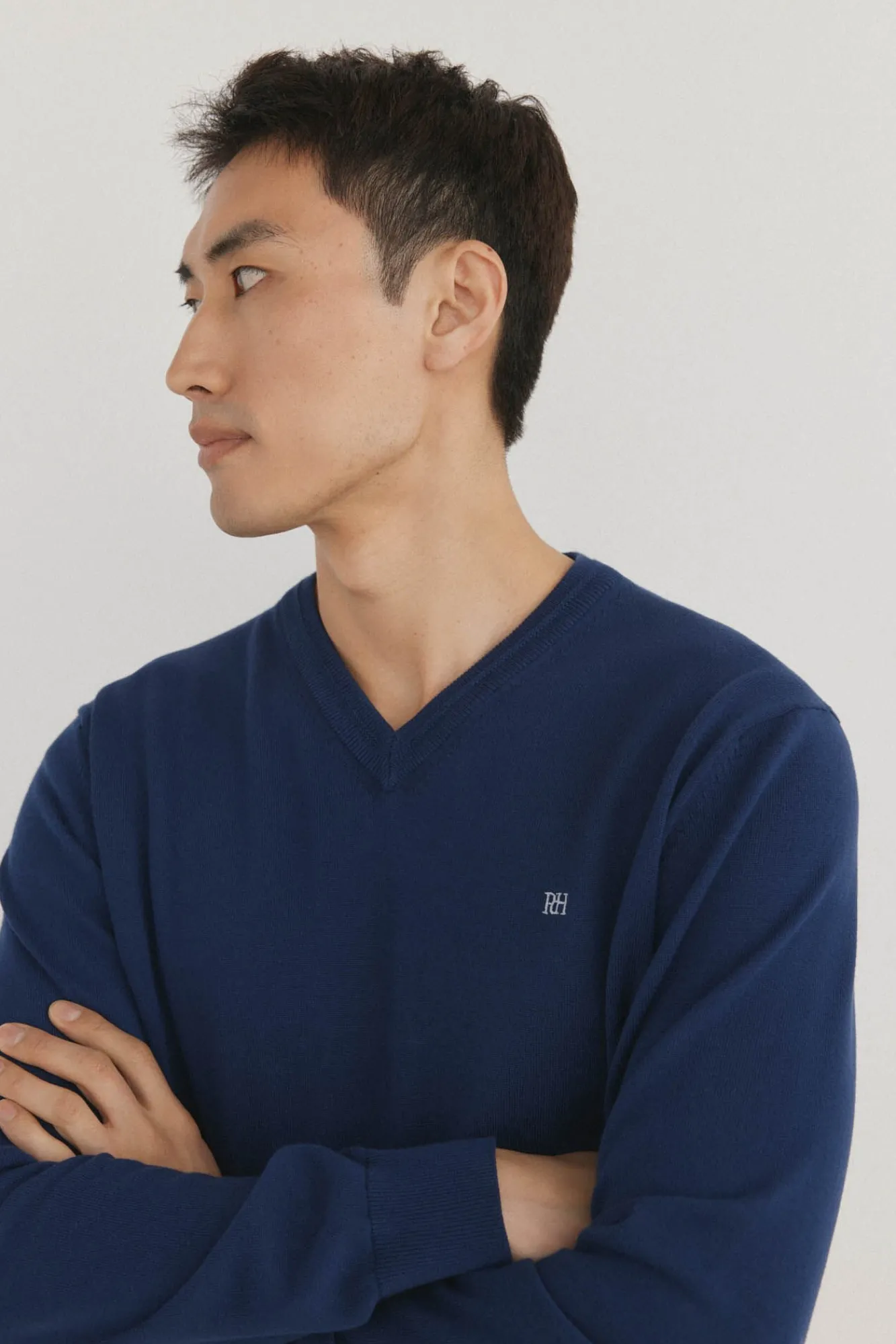 Pedro del Hierro Camisolas-gola de malha fina de algodão premium com bico Azul